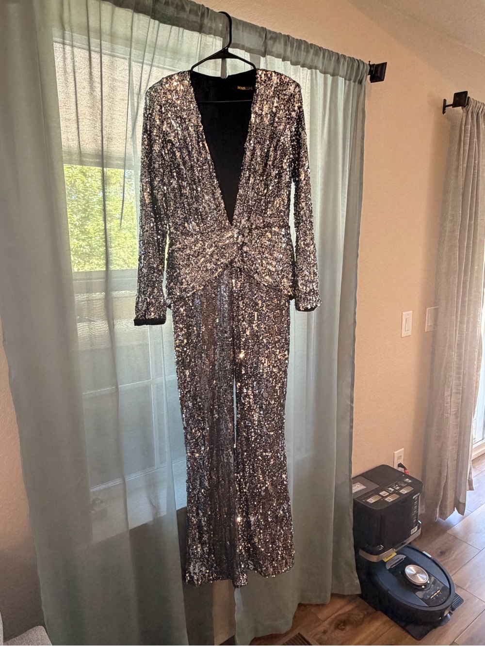 1X Fashion Nova Luxe Silver Danielle Sequin Jumpsuit